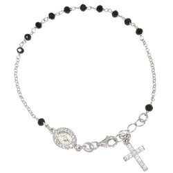 Różaniec srebrny - bransoletka na rękę, dziesiątka onyx + cyrkonie, 3,8-4,4 g, srebro pr. 925 BRS42