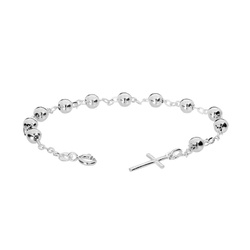 Różaniec srebrny - bransoletka różańcowa na rękę, dziesiątek, kulka 5 mm, rodowane srebro pr. 925 BRP21