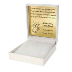 Pudełko skórzane jasne z indywidualnym grawerem na złotej tabliczce PDH-6/A1/GZ