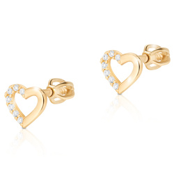 Złote kolczyki pr. 585 Serduszka cyrkonie zapięcie śrubowe ZA199