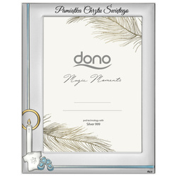 Ramka srebrna Pamiątka Chrztu Świętego niebieska dla chłopca DS107CC