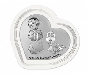 Obrazek Srebrny Pamiątka I Komunii dla chłopca serce z podpisem Dono DS138FO