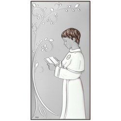 Obrazek Srebrny Pamiątka I Komunii dla chłopca prostokąt kolor DS121CO