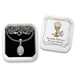 Komunijny zestaw srebrny pr. 925 Cudowny medalik Matka Boża Niepokalana łańcuszek pudełko MM001/L55-45/P22