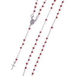 Różaniec srebrny - 5 dziesiątek na szyję - czerwone cyrkonie - srebro pr. 925 RC010