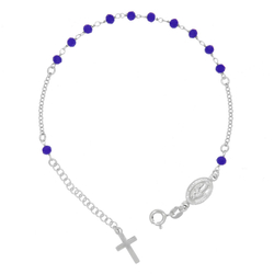 Różaniec srebrny - bransoletka różańcowa na rękę, dziesiątek, niebieskie kulki, srebro pr. 925 BRS38