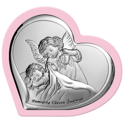 Obrazek srebrny Aniołek Pamiątka Chrztu Świętego różowa ramka 6449WR