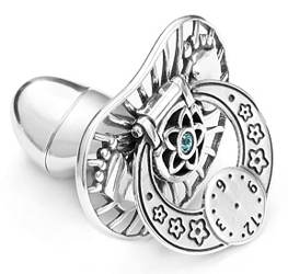 Smoczek srebrny pr. 925 niebieska cyrkonia Chrzest Narodziny Dziecka SM20