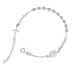 Różaniec srebrny - bransoletka na rękę, dziesiątka, kulka gładka 4 mm, rodowane srebro pr. 925 BRS61