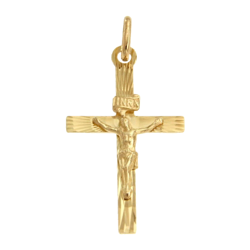 Złoty krzyżyk pr. 585 Krzyż płaski z wizerunkiem Jezusa promienie ZK008