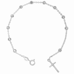 Różaniec srebrny - bransoletka różańcowa na rękę, dziesiątka 4 mm diamentowana rodowane srebro pr. 925 BRP35