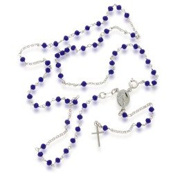 Różaniec srebrny - 5 dziesiątek na szyję - szafirowe cyrkonie - srebro pr. 925 RC008