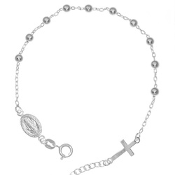Różaniec srebrny rodowany - bransoletka na rękę, dziesiątek, kulka gładka 4 mm, srebro pr. 925 BRS13