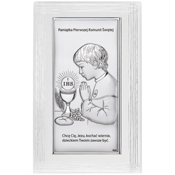 Obrazek Srebrny Pamiątka I Komunii dla chłopca prostokąt z podpisem Dono DS30FO